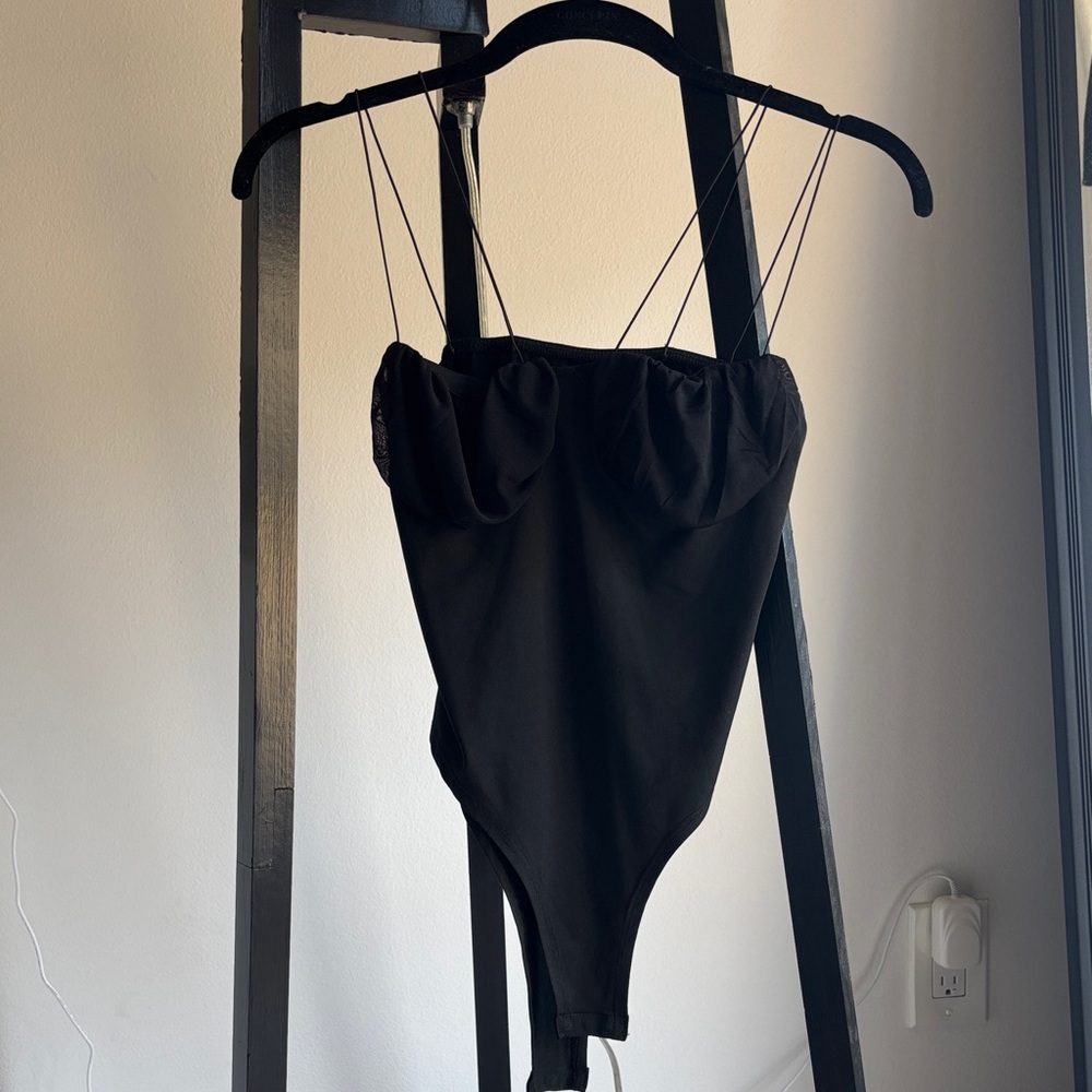 Black Double Thin Straps Bodysuit